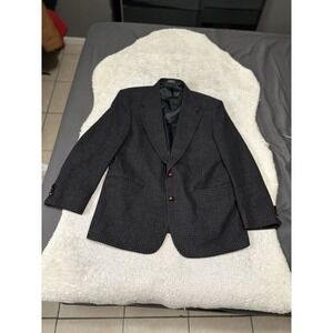 Stanley Blacker Mens Charcoal Houndstooth Plaid Wool Sport Blazer Jacket 44R